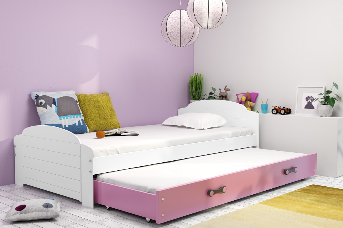 BMS Detská posteľ Lili FARBA: Biela / ružová, PREVEDENIE: posteľ s prístelkou