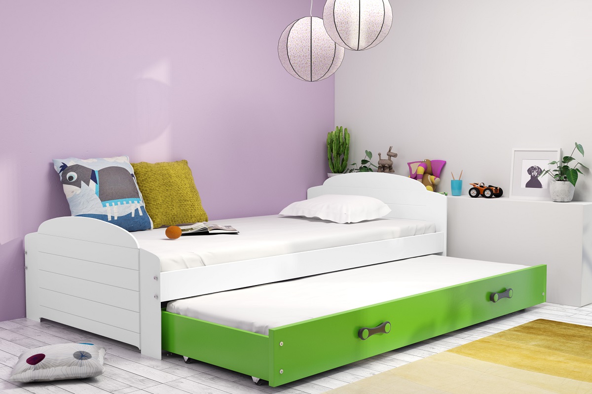 BMS Detská posteľ Lili FARBA: Biela / zelená, PREVEDENIE: posteľ s prístelkou