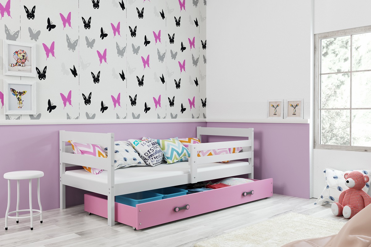 BMS Detská posteľ Eryk FARBA: Biela, ROZMER: 90 x 200 cm, DOPLNKOVÁ FARBA: Ružová