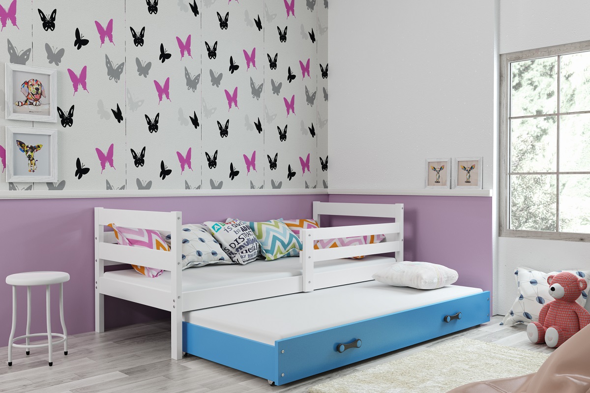 BMS Detská posteľ Eryk 2 s prístelkou FARBA: Biela, ROZMER: 80 x 190 cm, DOPLNKOVÁ FARBA: Modrá