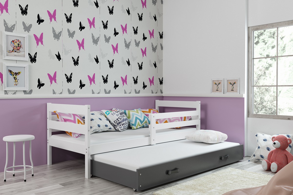BMS Detská posteľ Eryk 2 s prístelkou FARBA: Biela, ROZMER: 90 x 200 cm, DOPLNKOVÁ FARBA: Grafit
