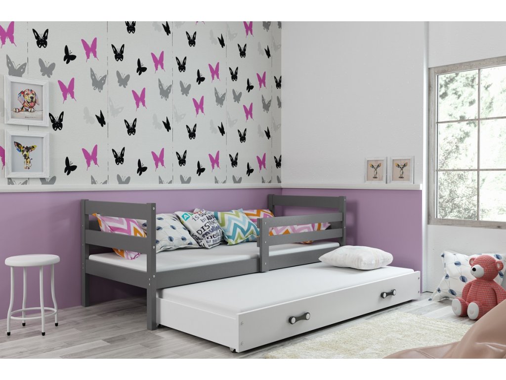 BMS Detská posteľ Eryk 2 s prístelkou FARBA: Grafit, ROZMER: 90 x 200 cm, DOPLNKOVÁ FARBA: Biela
