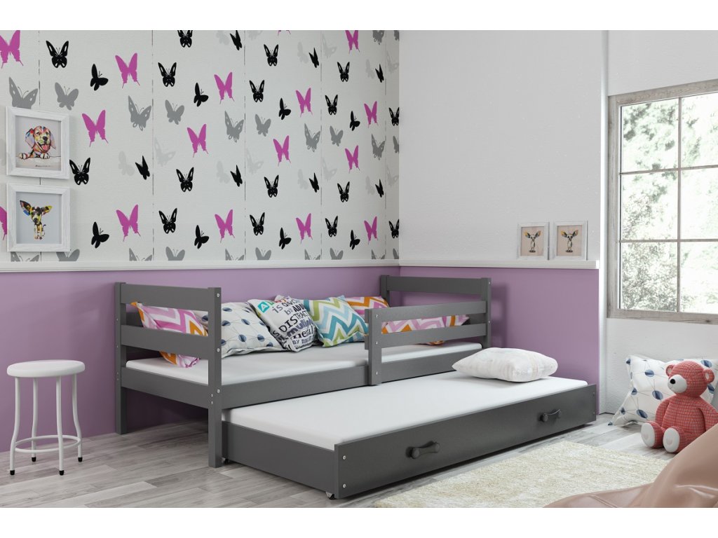 BMS Detská posteľ Eryk 2 s prístelkou FARBA: Grafit, ROZMER: 90 x 200 cm, DOPLNKOVÁ FARBA: Grafit