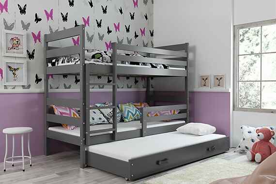 BMS Detská poschodová posteľ s prístelkou Eryk 3 FARBA: Grafit, ROZMER: 90 x 200 cm, DOPLNKOVÁ FARBA: Grafit