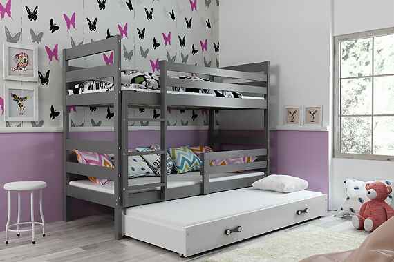 BMS Detská poschodová posteľ s prístelkou Eryk 3 FARBA: Grafit, ROZMER: 90 x 200 cm, DOPLNKOVÁ FARBA: Biela