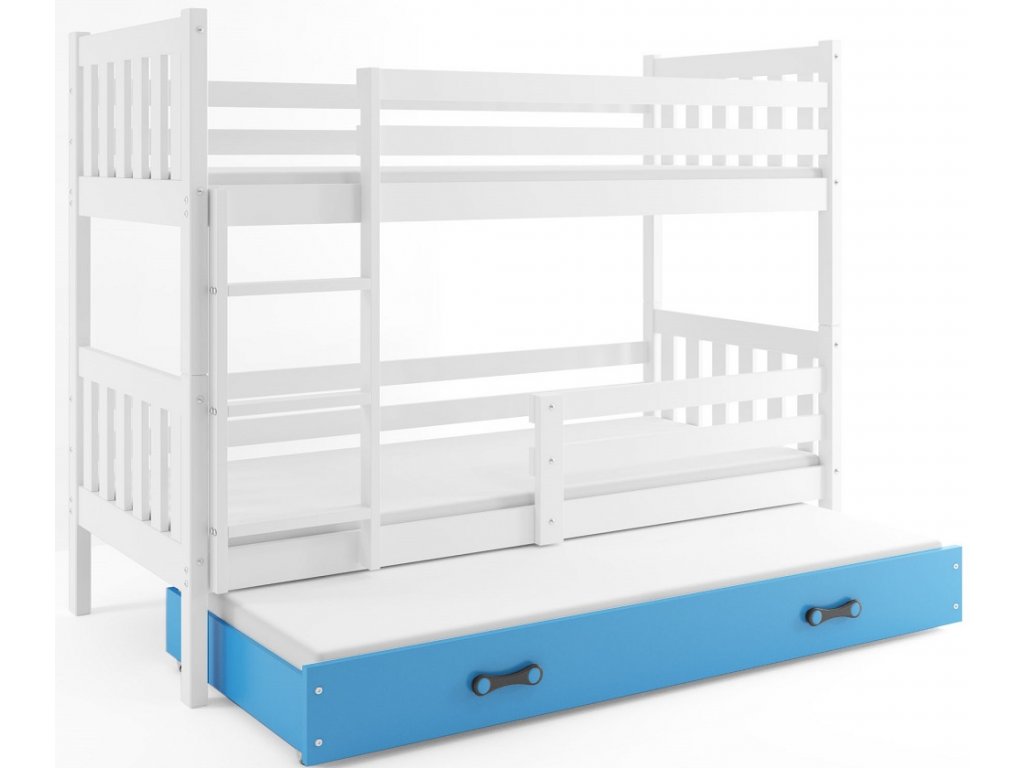 BMS Detská poschodová posteľ Carino | 190 x 80 FARBA: Biela / modrá, PREVEDENIE: posteľ s prístelkou