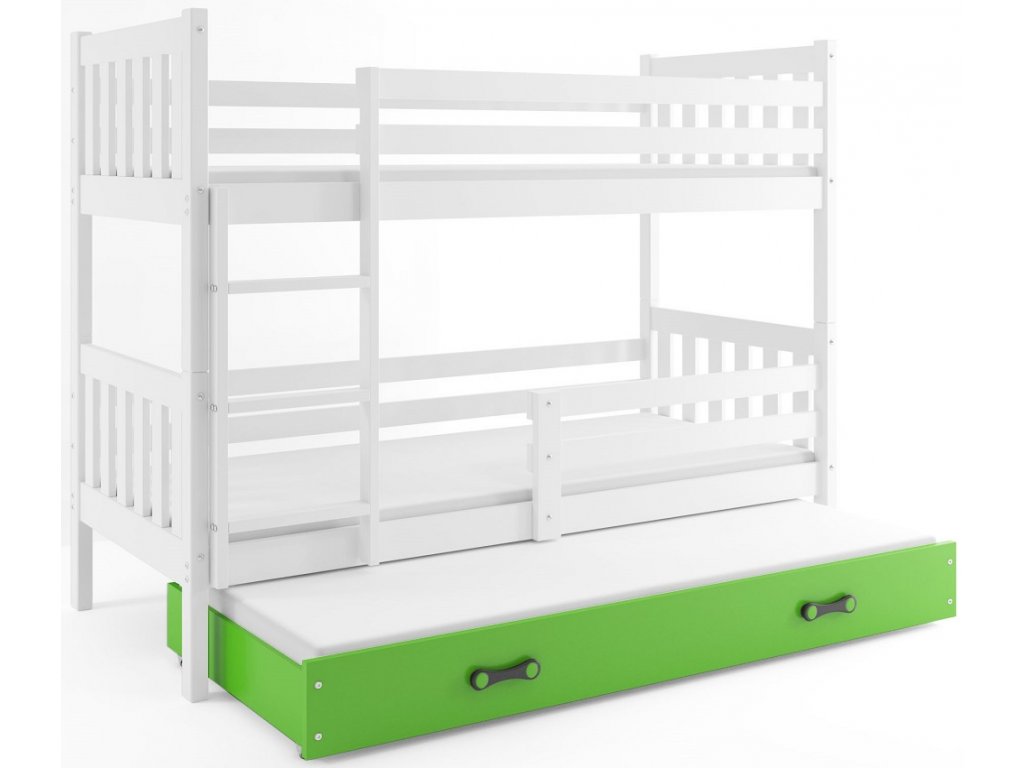 BMS Detská poschodová posteľ Carino | 190 x 80 FARBA: Biela / zelená, PREVEDENIE: posteľ s prístelkou