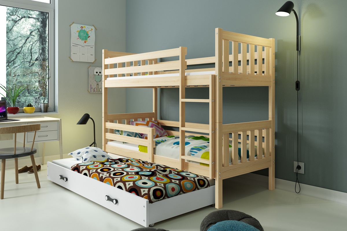 BMS Detská poschodová posteľ Carino | 190 x 80 FARBA: Borovica / biela, PREVEDENIE: posteľ s prístelkou
