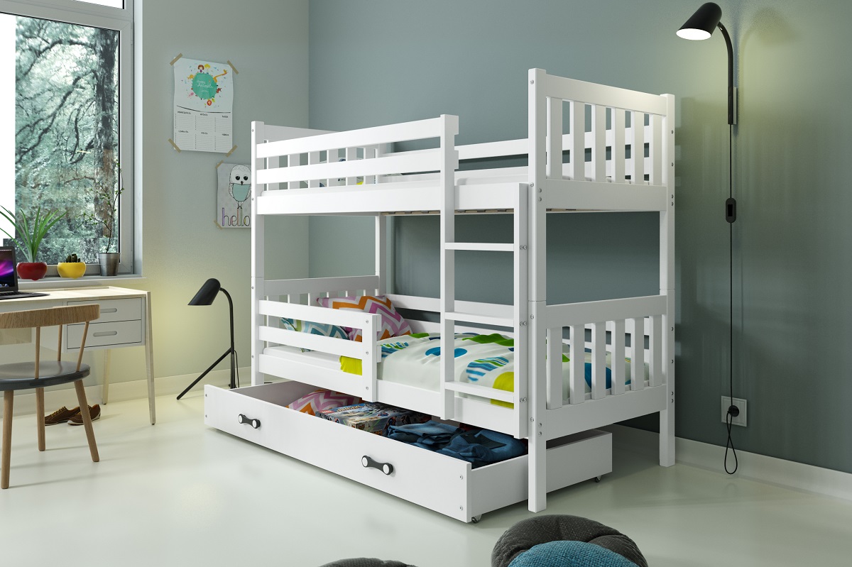 BMS Detská poschodová posteľ Carino | 190 x 80 FARBA: Biela / biela, PREVEDENIE: posteľ s úložným priestorom