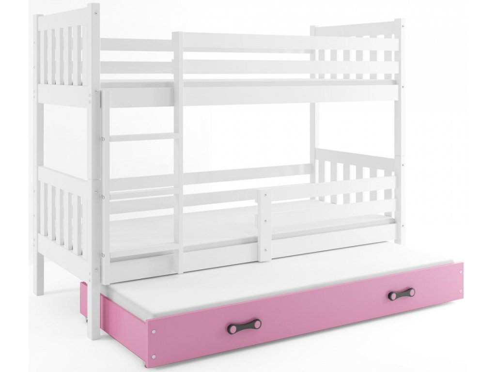 BMS Detská poschodová posteľ Carino | 190 x 80 FARBA: Biela / ružová, PREVEDENIE: posteľ s prístelkou