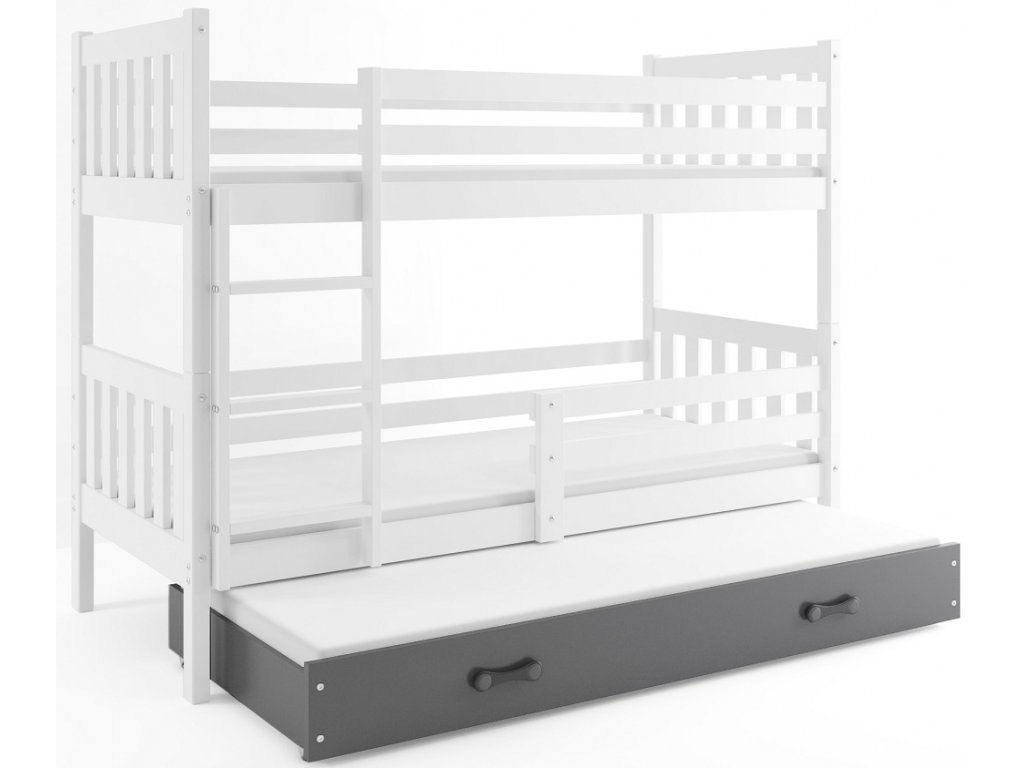 BMS Detská poschodová posteľ Carino | 190 x 80 FARBA: Biela / sivá, PREVEDENIE: posteľ s prístelkou