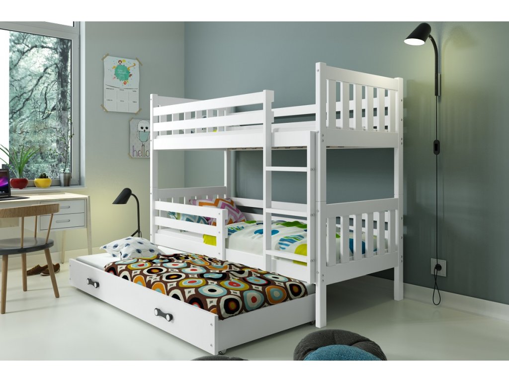 BMS Detská poschodová posteľ Carino | 190 x 80 FARBA: Biela / biela, PREVEDENIE: posteľ s prístelkou