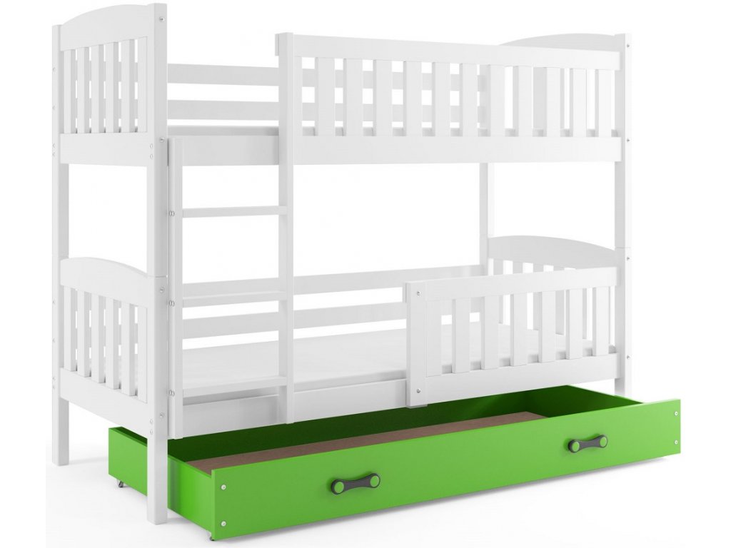 BMS Detská poschodová posteľ KUBUŠ | 80 x 190 cm FARBA: Biela, DOPLNKOVÁ FARBA: Zelená
