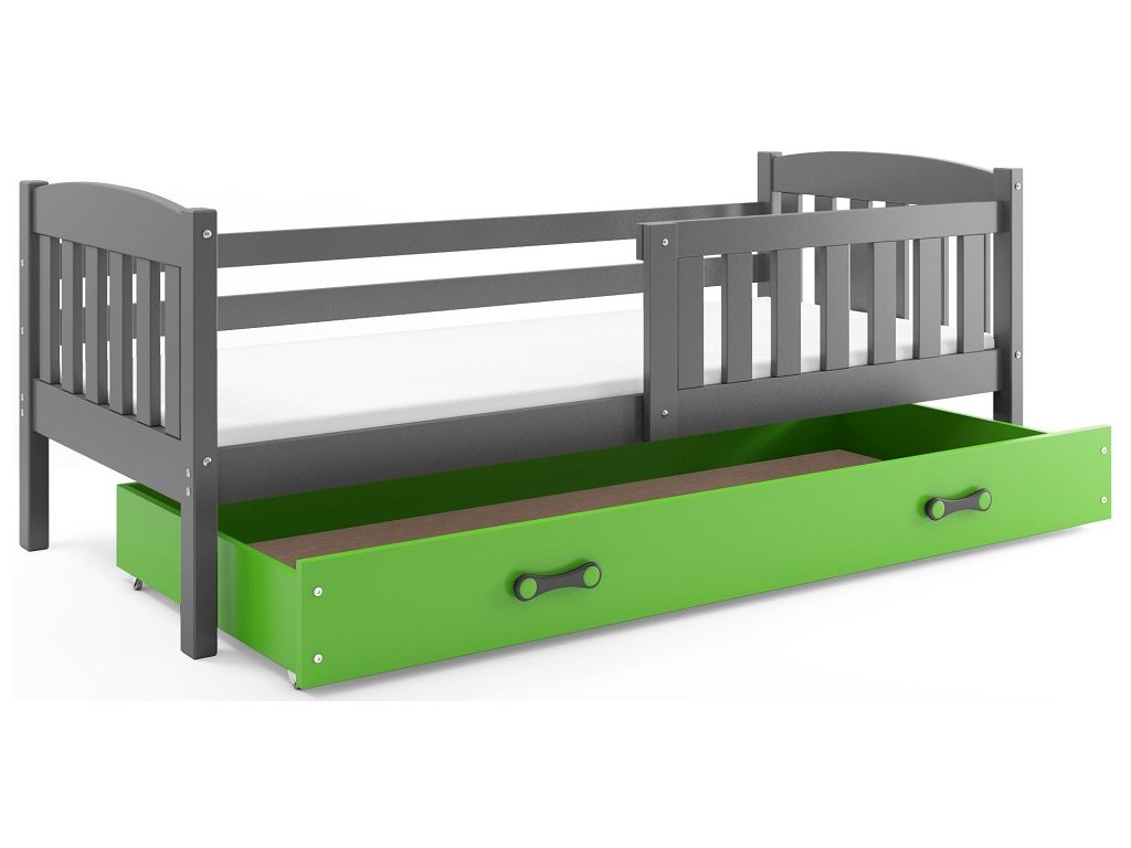 BMS Detská posteľ Kubuš 1 s úložným priestorom | 200 x 90 FARBA: Grafit, DOPLNKOVÁ FARBA: Zelená