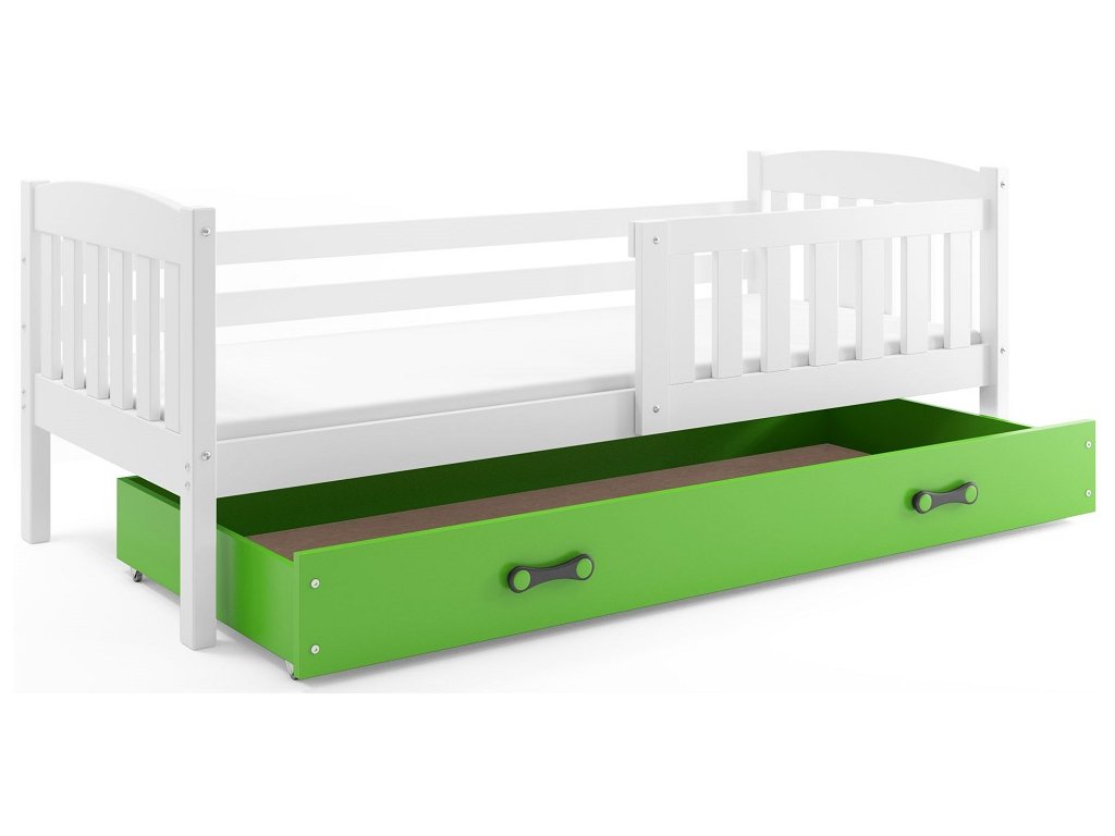 BMS Detská posteľ Kubuš 1 s úložným priestorom | 200 x 90 FARBA: Biela, DOPLNKOVÁ FARBA: Zelená
