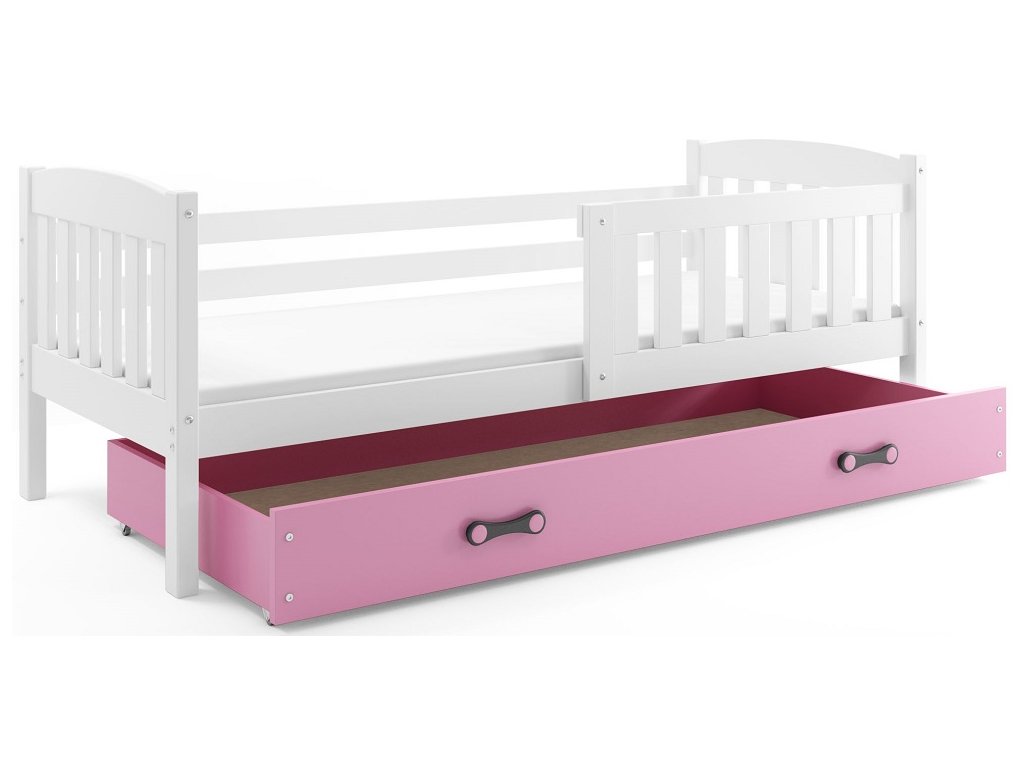 BMS Detská posteľ Kubuš 1 s úložným priestorom | 200 x 90 FARBA: Biela, DOPLNKOVÁ FARBA: Ružová
