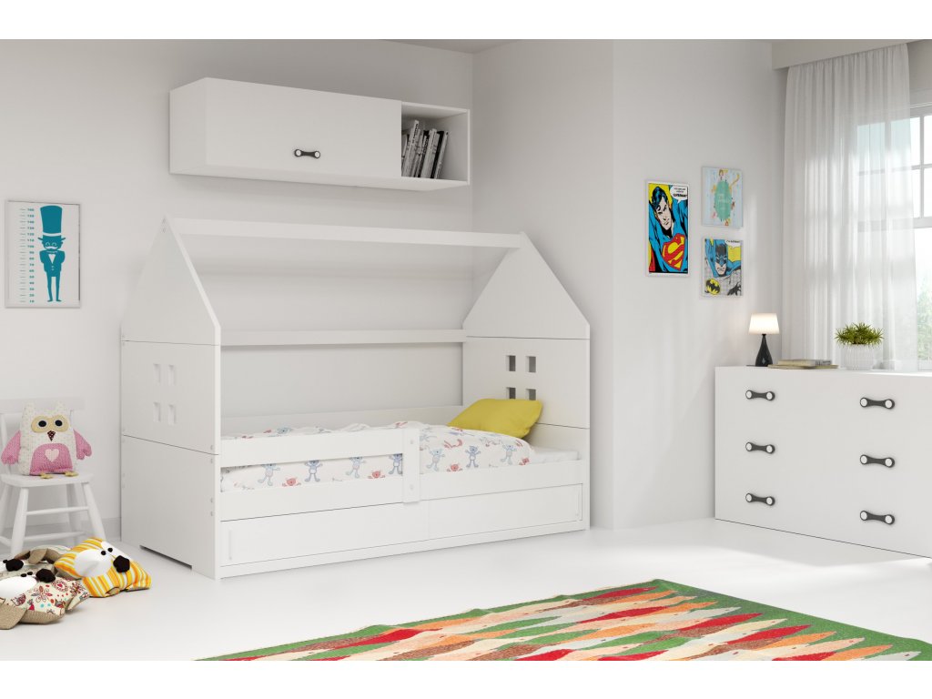 BMS Detská posteľ domček DOMI 1 s úložným priestorom FARBA: Biela, DOPLNKOVÁ FARBA: Biela