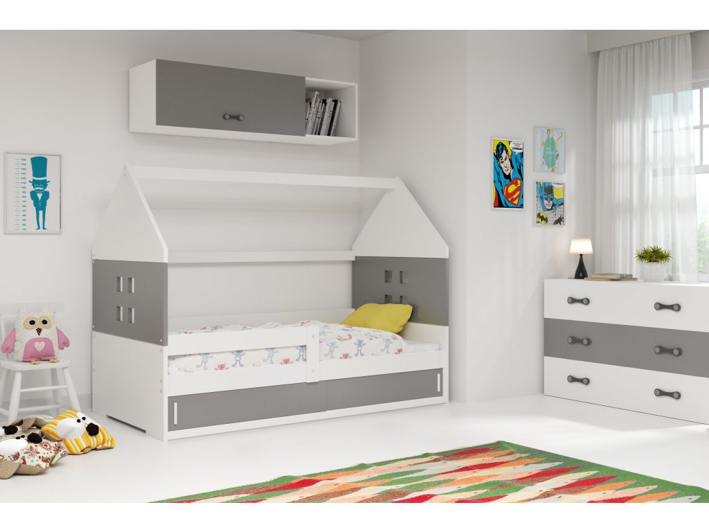 BMS Detská posteľ domček DOMI 1 s úložným priestorom FARBA: Biela, DOPLNKOVÁ FARBA: Grafit