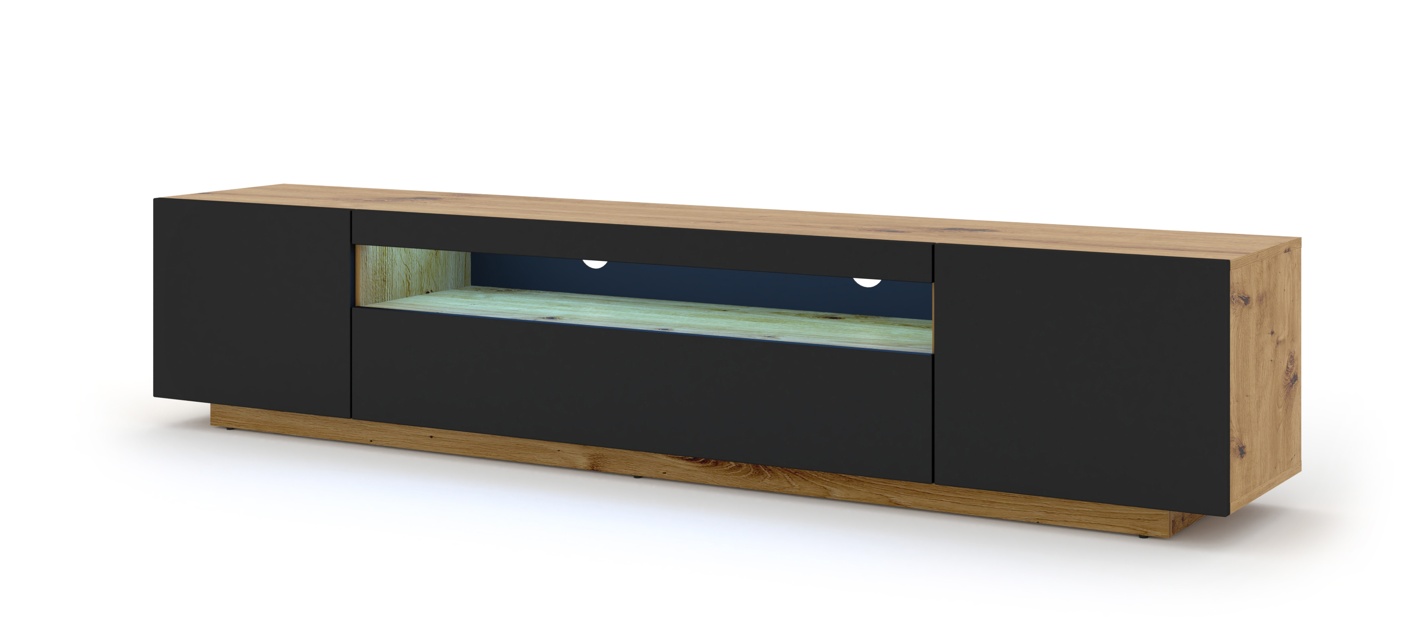 ArtBm TV stolík AURA 200 | dub artisan/čierny mat LED osvetlenie: s LED osvetlením