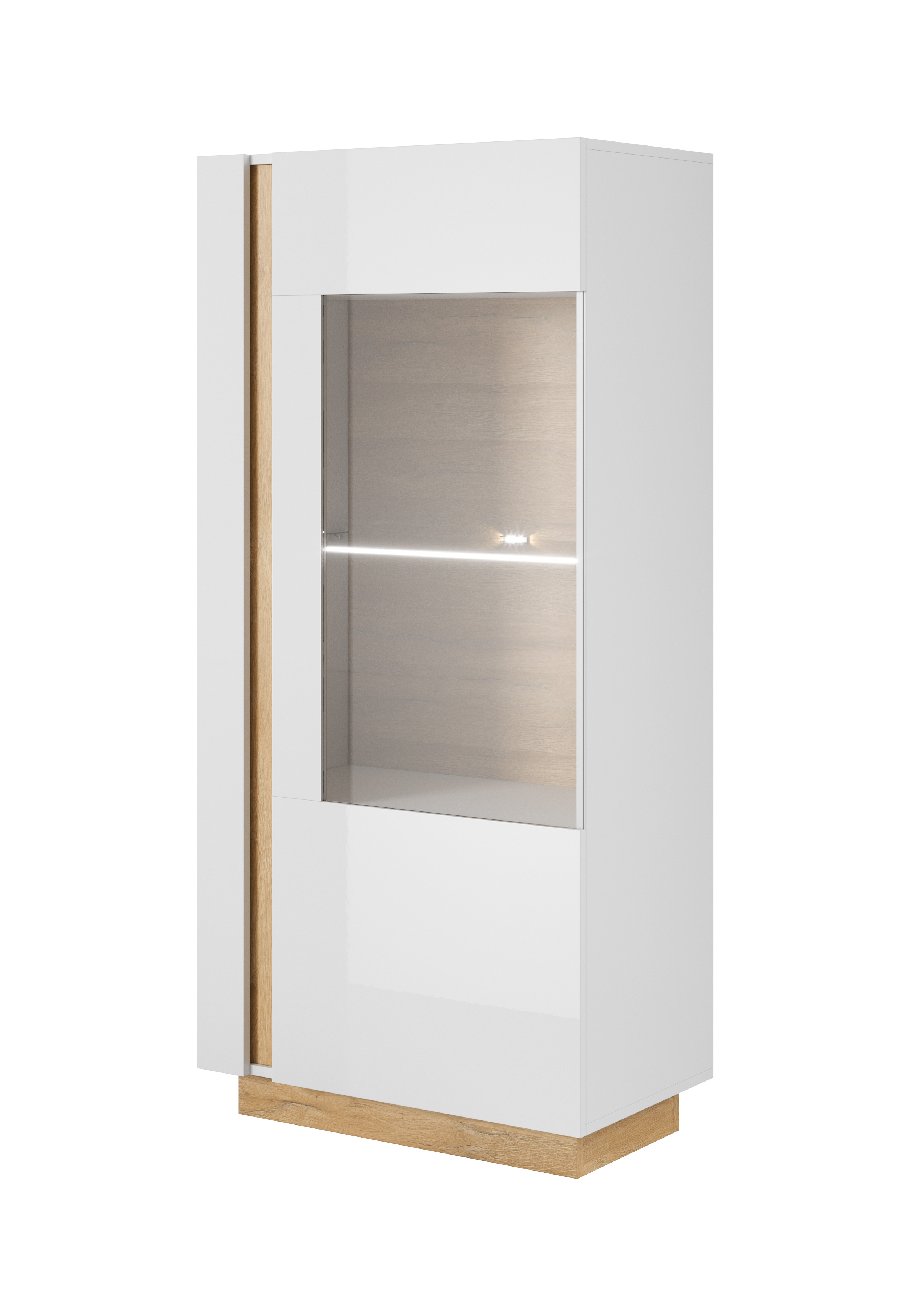 ArtLas Vitrína ARTENS 72 + LED FARBA: biela / biely lesk / dub grandson