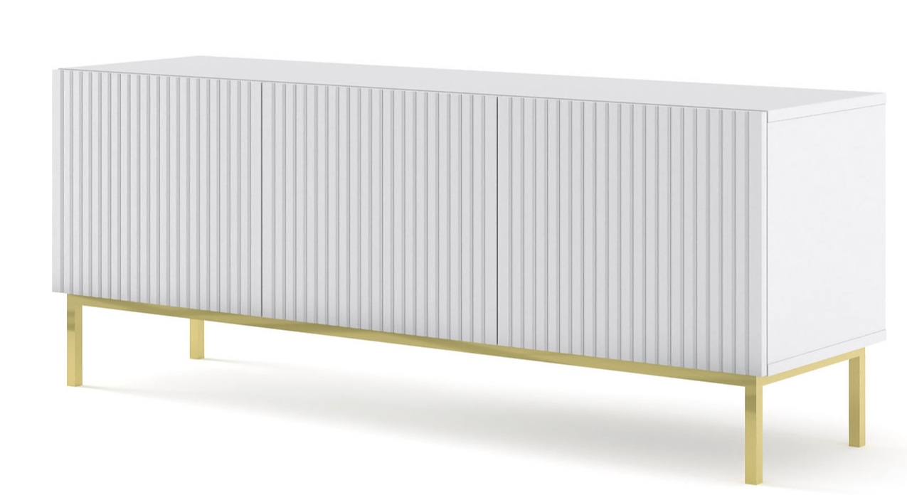 ArtBm TV stolík RAVENNA B 3D 150  | biela matná PREVEDENIE: Biela matná / zlatá podnož