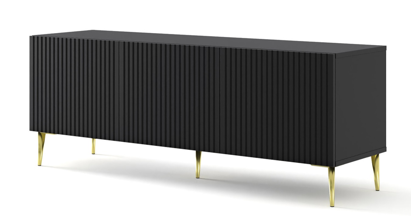 ArtBm TV stolík RAVENNA B 3D 150  | čierna matná PREVEDENIE: Čierny mat  / zlaté nohy