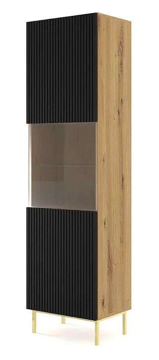 ArtBm Vitrína RAVENNA B 1DS 60 | dub artisan / čierna matná PREVEDENIE: Dub artisan / čierny mat / zlatá podnož