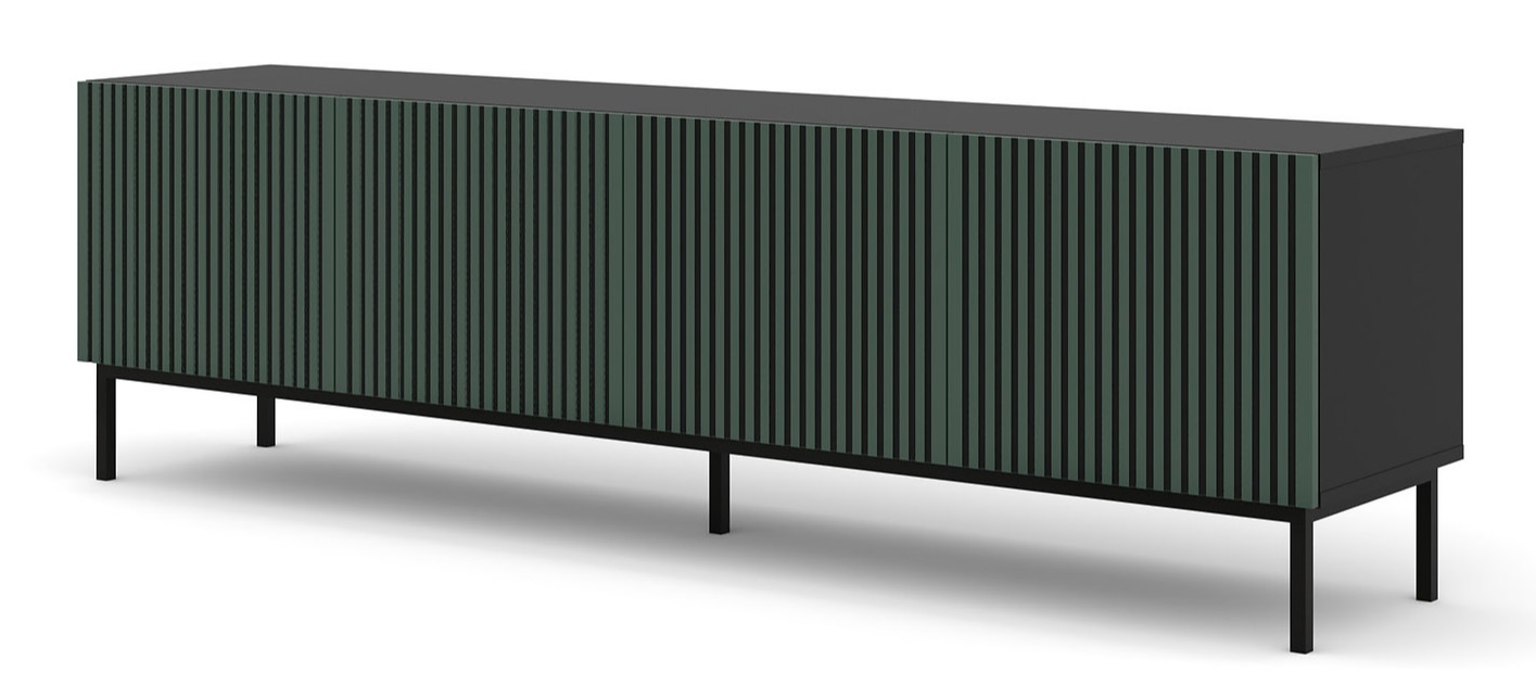 ArtBm TV stolík RAVENNA F 4D 200  | čierna matná / zelená PREVEDENIE: Čierny mat / zelená / čierna kovová podnož