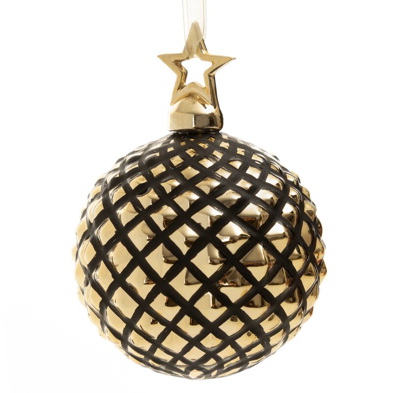 ArtFir Vianočná dekorácia BANKA 214 | sklenená čierna/zlatá 8 cm