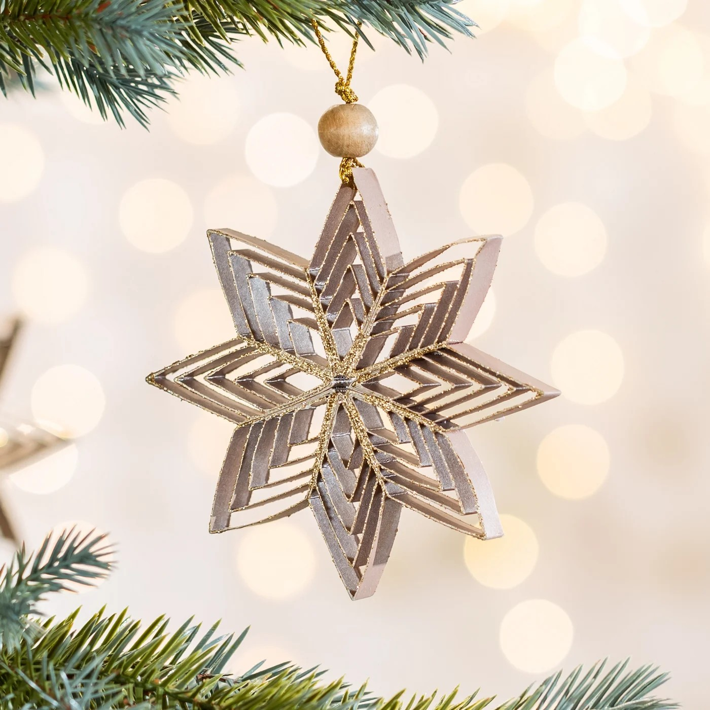 ArtFir Vianočná dekorácia HVIEZDA 77 | ružová/zlatá 12 cm