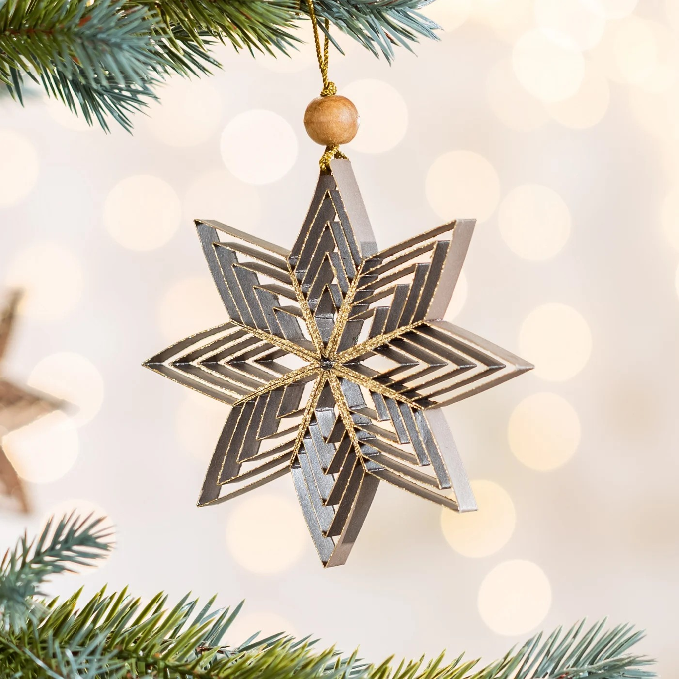ArtFir Vianočná dekorácia HVIEZDA 78 | hnedá/zlatá 12 cm