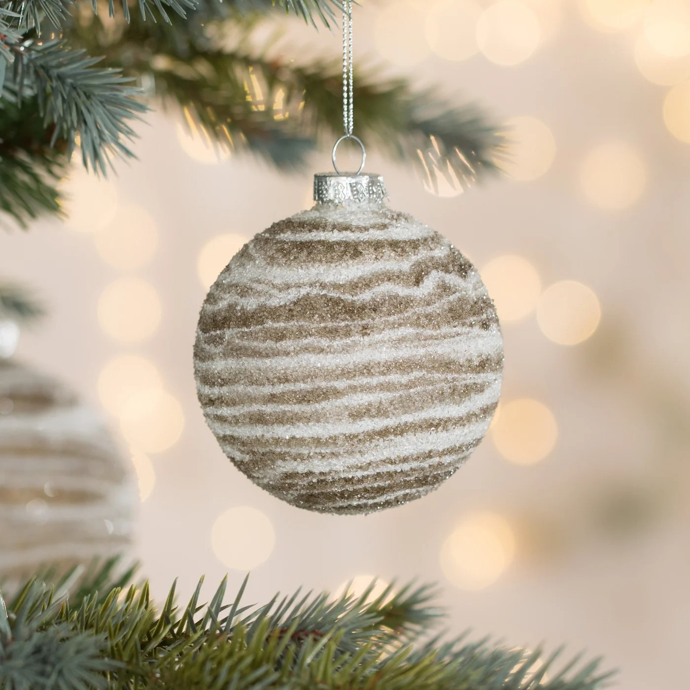 ArtFir Vianočná dekorácia BANKA 483A | sklenená béžová/biela 8 cm