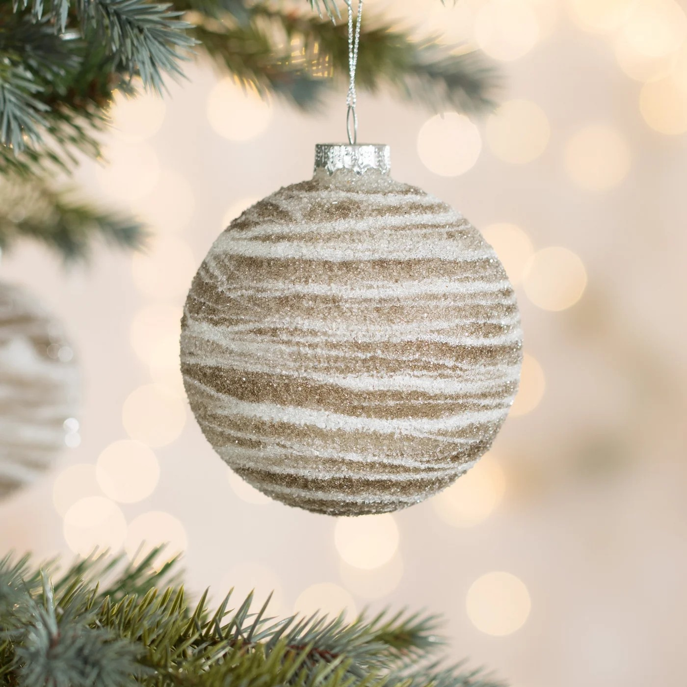 ArtFir Vianočná dekorácia BANKA 483B | sklenená béžová/biela 10 cm