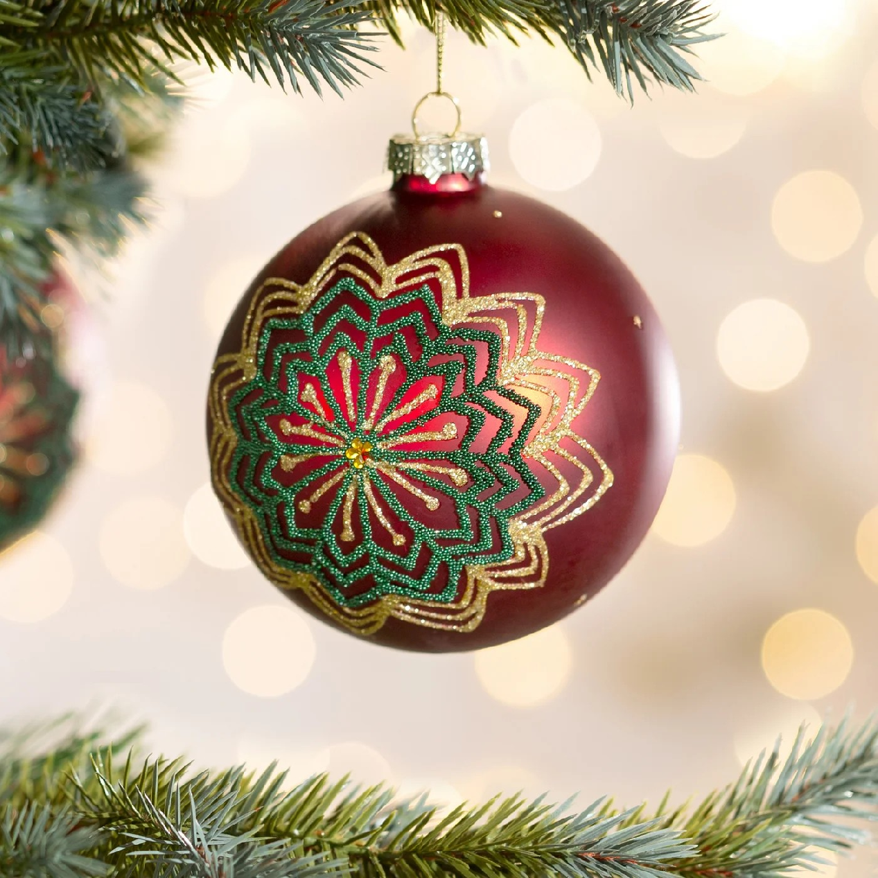 ArtFir Vianočná dekorácia BANKA 487B | sklenená červená/zelená 10 cm
