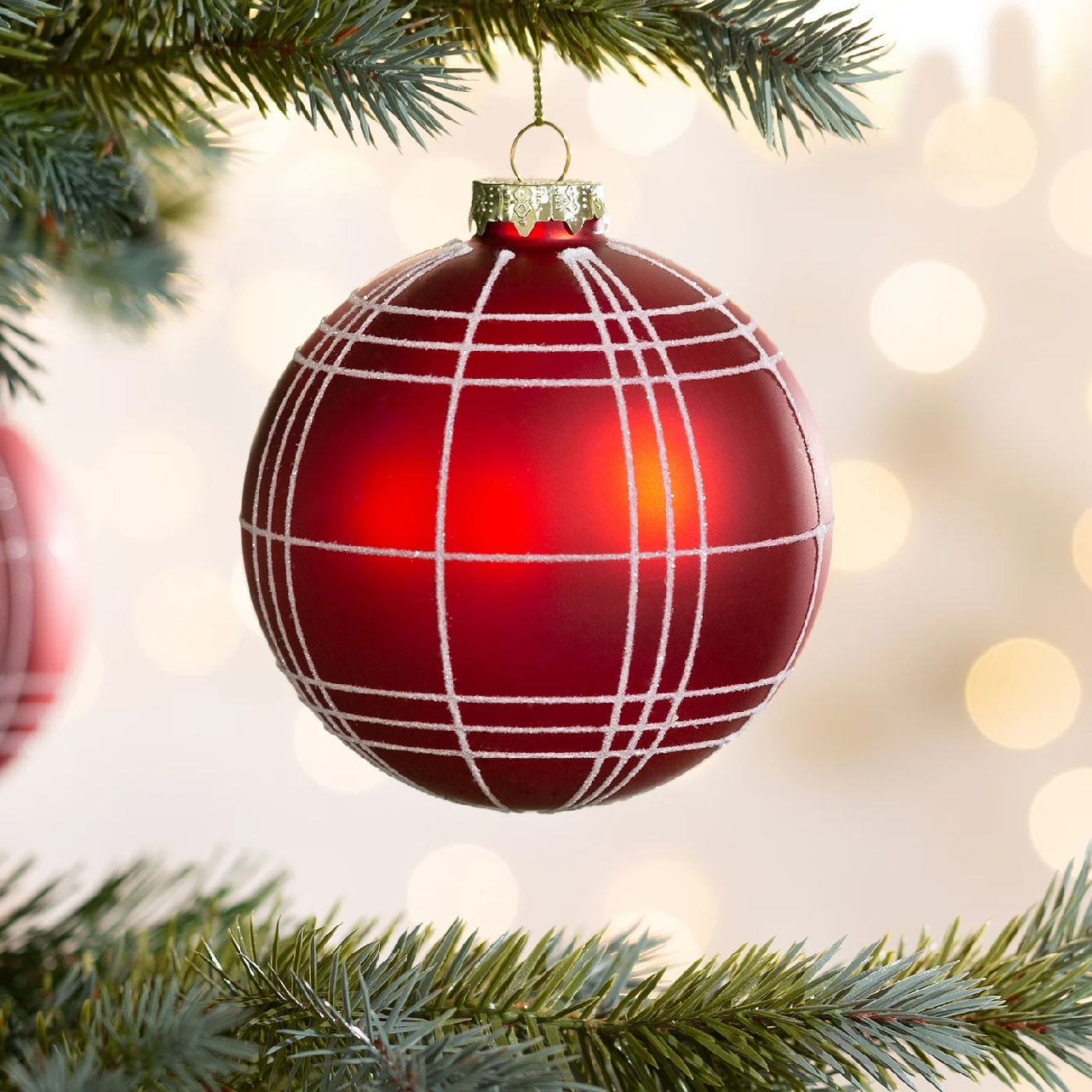 ArtFir Vianočná dekorácia BANKA 209B | sklenená červená/biela 10 cm