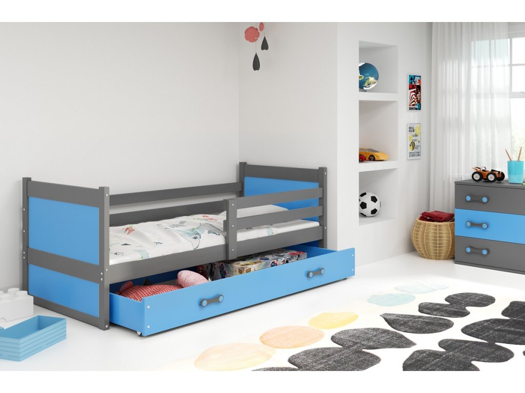BMS Detská posteľ RICO 1 | 190 x 80 FARBA KONŠTRUKCIE: Grafit, DOPLNKOVÁ FARBA: Modrá