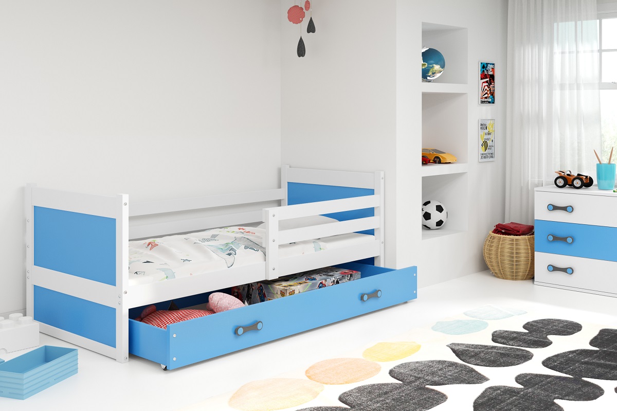 BMS Detská posteľ RICO 1 | 200 x 90 FARBA KONŠTRUKCIE: Biela, DOPLNKOVÁ FARBA: Modrá