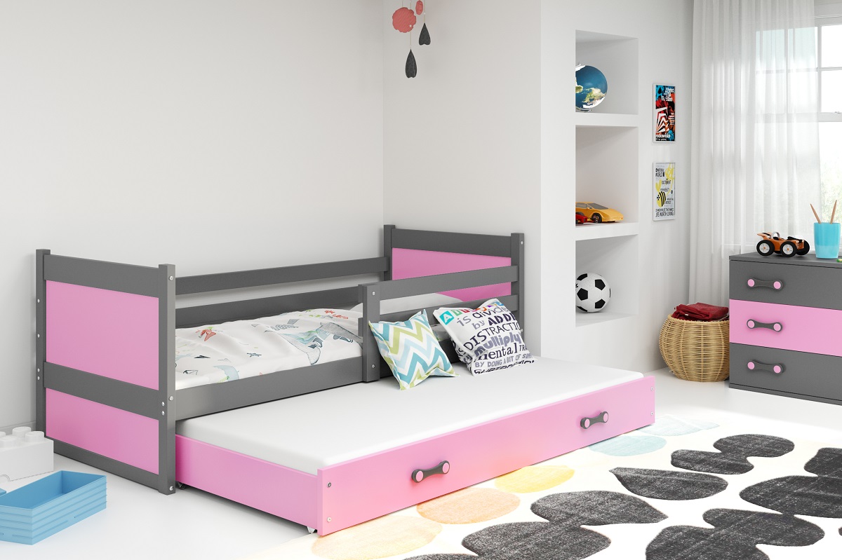 BMS Detská posteľ RICO 2 s prístelkou | 190 x 80 FARBA KONŠTRUKCIE: Grafit, DOPLNKOVÁ FARBA: Ružová