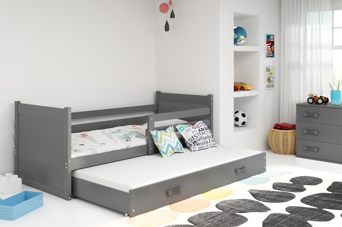 BMS Detská posteľ RICO 2 s prístelkou | 190 x 80 FARBA KONŠTRUKCIE: Grafit, DOPLNKOVÁ FARBA: Sivá