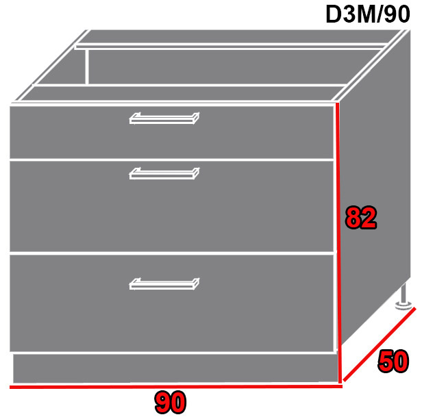 ArtExt Spodná kuchynská skrinka Quantum D3M/90 Farba dvierok: Vanilla mat, FAREBNÉ PREVEDENIE KORPUSU: Grey