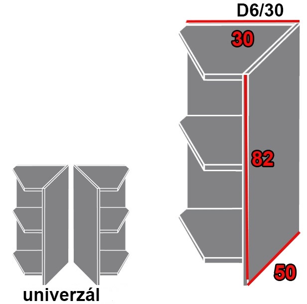 ArtExt Spodná kuchynská skrinka rohová, policová Quantum D6/30 FAREBNÉ PREVEDENIE KORPUSU: Lava