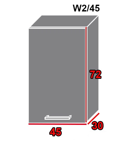 ArtExt Vrchná kuchynská skrinka Quantum W2/45 Farba dvierok: Biely mat, FAREBNÉ PREVEDENIE KORPUSU: Grey