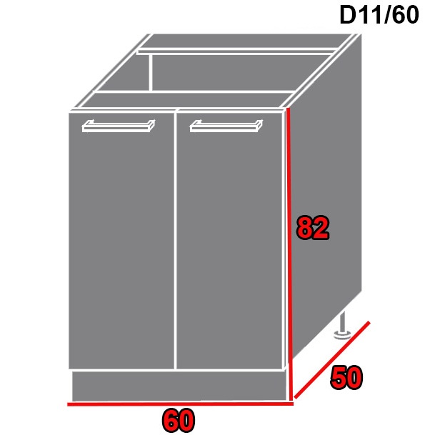 ArtExt Spodná kuchynská skrinka Platinum D11/60 FAREBNÉ PREVEDENIE DVIEROK PLATINUM: Black, FAREBNÉ PREVEDENIE KORPUSU: Grey