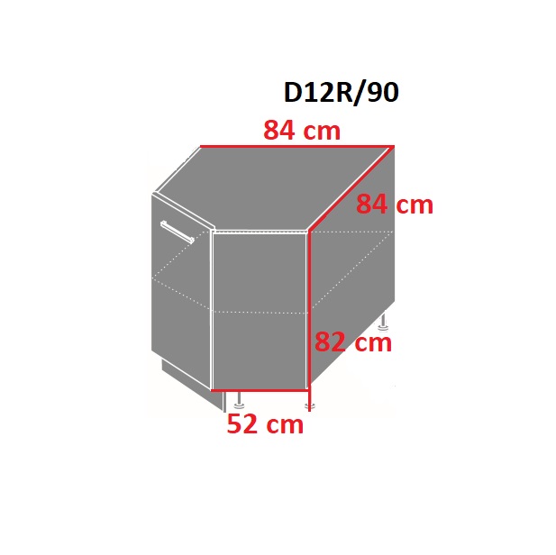 ArtExt Spodná kuchynská skrinka Platinum D12R/90 FAREBNÉ PREVEDENIE DVIEROK PLATINUM: Black, FAREBNÉ PREVEDENIE KORPUSU: Lava