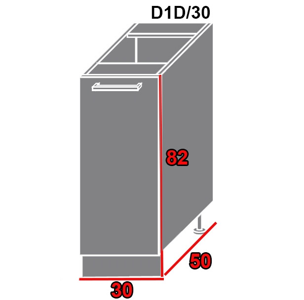 ArtExt Spodná kuchynská skrinka Platinum D1D/30 FAREBNÉ PREVEDENIE DVIEROK PLATINUM: White, FAREBNÉ PREVEDENIE KORPUSU: Biela alpská