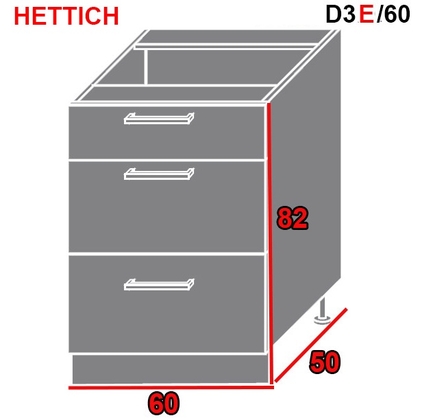 ArtExt Spodná kuchynská skrinka Platinum D3A/60 FAREBNÉ PREVEDENIE DVIEROK PLATINUM: Black, FAREBNÉ PREVEDENIE KORPUSU: Lava