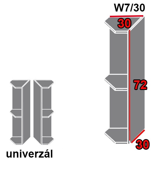ArtExt Vrchná kuchynská skrinka rohová, policová Platinum W7/30 FAREBNÉ PREVEDENIE KORPUSU: Lava