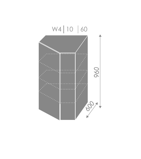 ArtExt Vrchná kuchynská skrinka rohová Platinum W4/10/60 FAREBNÉ PREVEDENIE DVIEROK PLATINUM: Black, FAREBNÉ PREVEDENIE KORPUSU: Grey