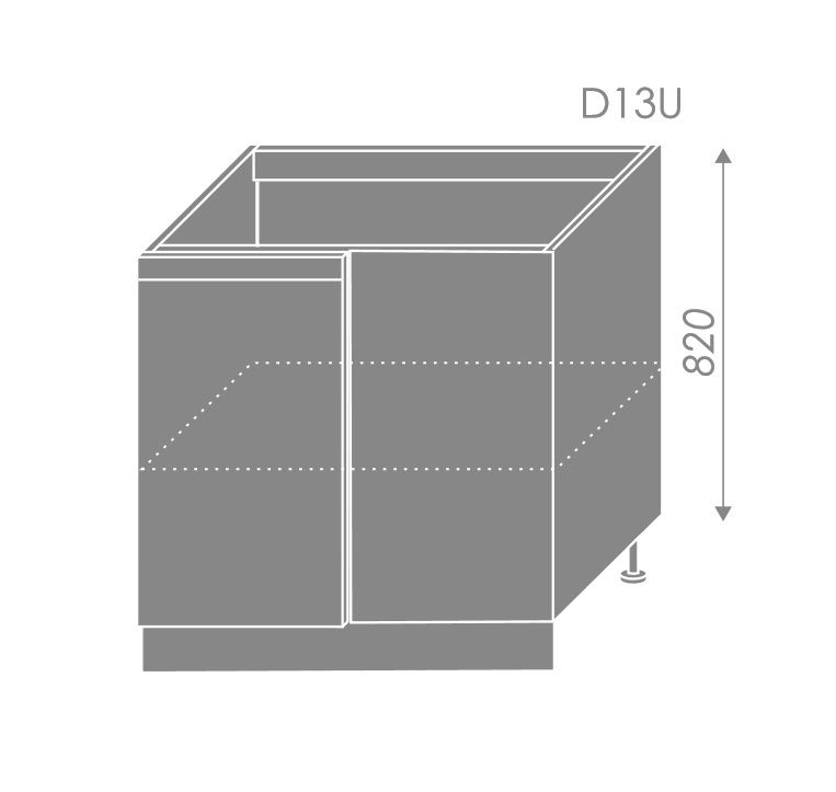 ArtExt Spodná kuchynská skrinka Florence D13 U Otváranie: Pravé, Povrchová úprava dvierok: Lesk, Farba korpusu: Grey