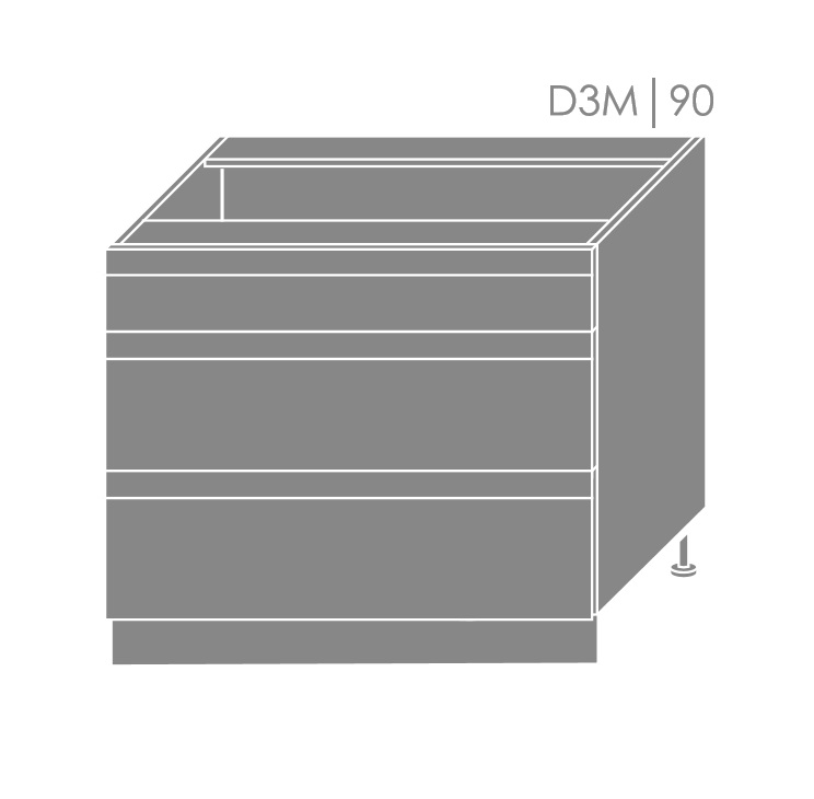ArtExt Spodná kuchynská skrinka Florence D3M/90 Povrchová úprava dvierok: Lesk, Farba korpusu: Grey